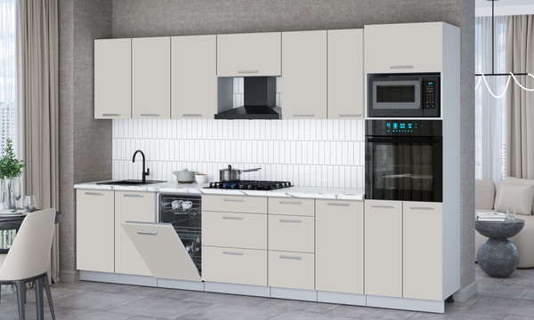 Изображение товара Кухонный гарнитур Интерлиния Мила Gloss 3.25-ПМ3 (кашемир/кашемир/белый гранит)