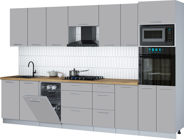 Изображение товара Кухонный гарнитур Интерлиния Мила Gloss 3.25-ПМ3 (грей/грей/дуб бунратти)
