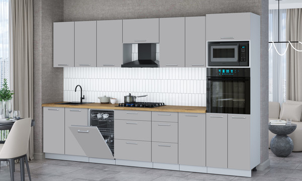 Изображение товара Кухонный гарнитур Интерлиния Мила Gloss 3.25-ПМ3 (грей/грей/дуб бунратти)