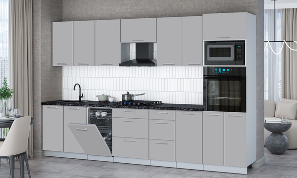 Изображение товара Кухонный гарнитур Интерлиния Мила Gloss 3.25-ПМ3 (грей/грей/кастилло темный)