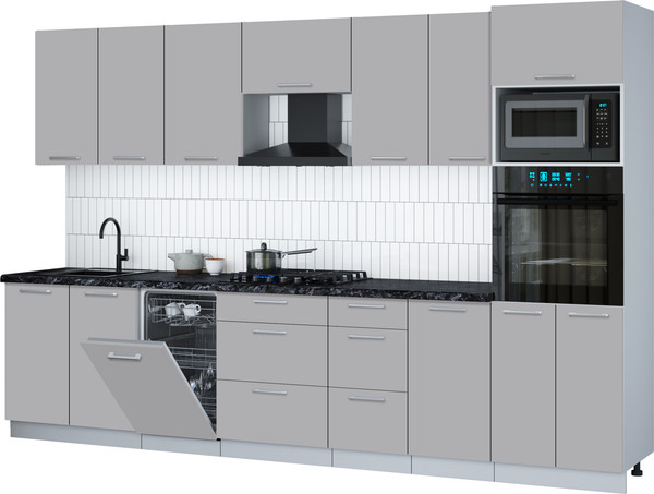 Изображение товара Кухонный гарнитур Интерлиния Мила Gloss 3.25-ПМ3 (грей/грей/кастилло темный)