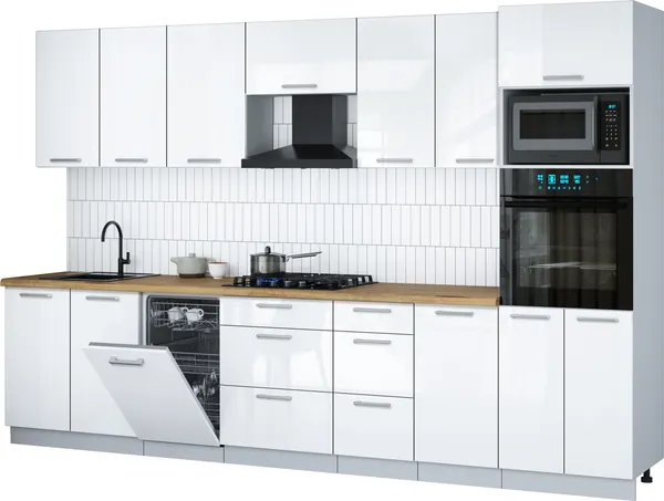 Изображение товара Кухонный гарнитур Interline Мила Gloss 3.25-ПМ3 (белый глянец/белый глянец/дуб бунратти)