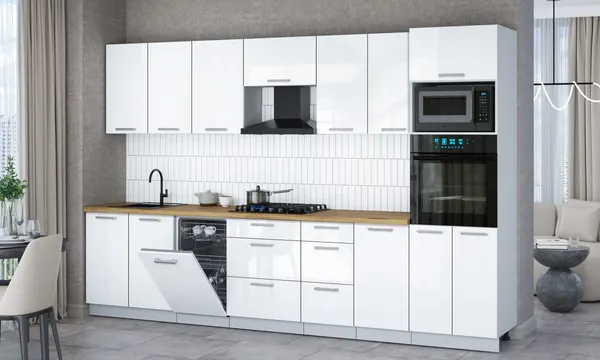 Изображение товара Кухонный гарнитур Interline Мила Gloss 3.25-ПМ3 (белый глянец/белый глянец/дуб бунратти)