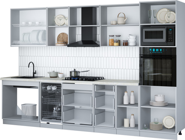 Изображение товара Кухонный гарнитур Interline Мила Gloss 3.25-ПМ3 (белый глянец/белый глянец/кастилло темный)