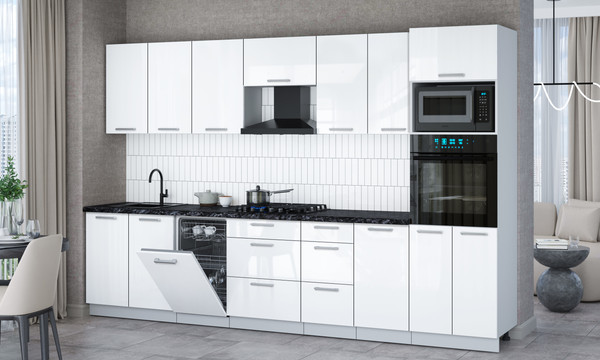 Изображение товара Кухонный гарнитур Interline Мила Gloss 3.25-ПМ3 (белый глянец/белый глянец/кастилло темный)