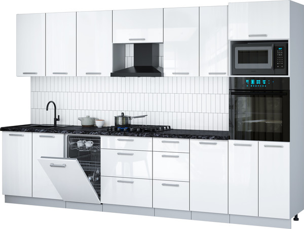 Изображение товара Кухонный гарнитур Interline Мила Gloss 3.25-ПМ3 (белый глянец/белый глянец/кастилло темный)