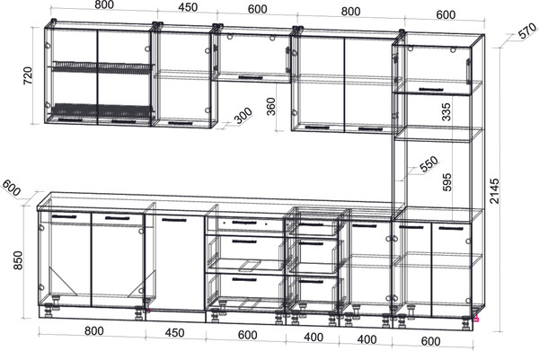 Изображение товара Кухонный гарнитур Интерлиния Мила Gloss 3.25-ПМ3 (шоколад глянец/кашемир/серый каспий)
