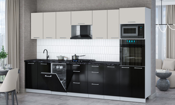 Изображение товара Кухонный гарнитур Интерлиния Мила Gloss 3.25-ПМ3 (черный глянец/кашемир/кастилло темный)