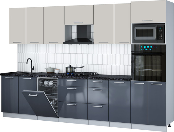 Изображение товара Кухонный гарнитур Интерлиния Мила Gloss 3.25-ПМ3 (асфальт глянец/кашемир/кастилло темный)