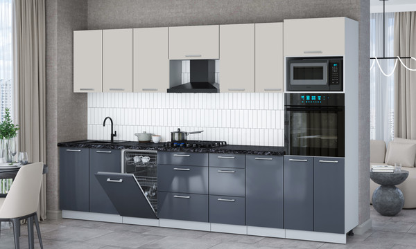 Изображение товара Кухонный гарнитур Интерлиния Мила Gloss 3.25-ПМ3 (асфальт глянец/кашемир/кастилло темный)
