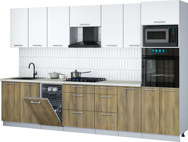 Изображение товара Кухонный гарнитур Интерлиния Мила Gloss 3.25-ПМ3 (дуб вотан/белый/опал светлый)