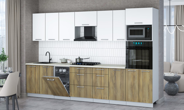 Изображение товара Кухонный гарнитур Интерлиния Мила Gloss 3.25-ПМ3 (дуб вотан/белый/опал светлый)