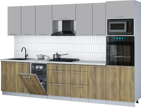 Изображение товара Кухонный гарнитур Интерлиния Мила Gloss 3.25-ПМ3 (дуб вотан/грей/серый каспий)