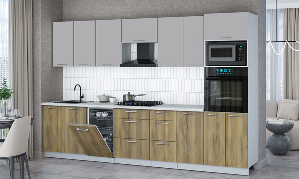 Изображение товара Кухонный гарнитур Интерлиния Мила Gloss 3.25-ПМ3 (дуб вотан/грей/серый каспий)