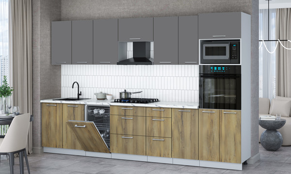 Изображение товара Кухонный гарнитур Интерлиния Мила Gloss 3.25-ПМ3 (дуб вотан/серый/белый гранит)