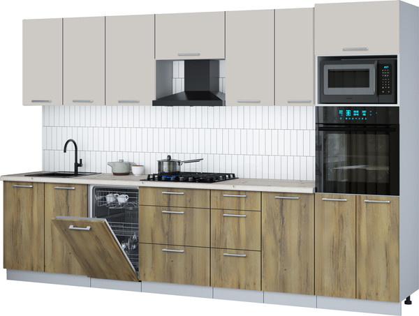 Изображение товара Кухонный гарнитур Интерлиния Мила Gloss 3.25-ПМ3 (дуб вотан/кашемир/бискайская сосна)
