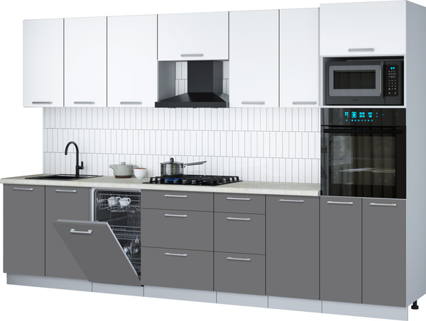 Изображение товара Кухонный гарнитур Интерлиния Мила Gloss 3.25-ПМ3 (серый/белый/опал светлый)