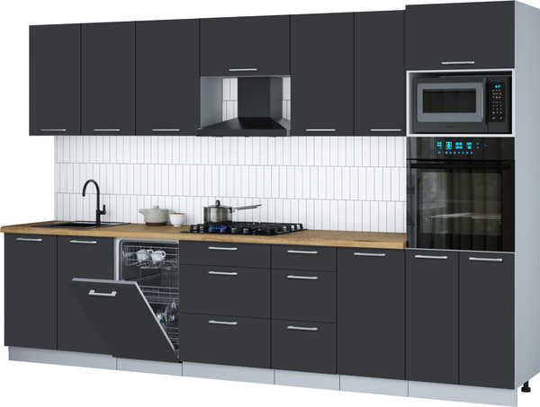 Изображение товара Кухонный гарнитур Интерлиния Мила Gloss 3.25-ПМ3 (пепел/пепел/дуб бунратти)