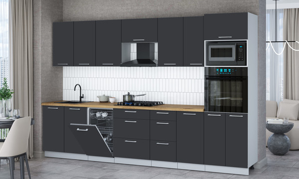 Изображение товара Кухонный гарнитур Интерлиния Мила Gloss 3.25-ПМ3 (пепел/пепел/дуб бунратти)