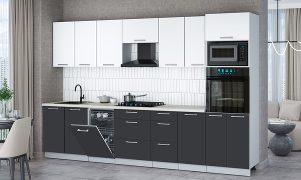 Изображение товара Кухонный гарнитур Интерлиния Мила Gloss 3.25-ПМ3 (пепел/белый/опал светлый)