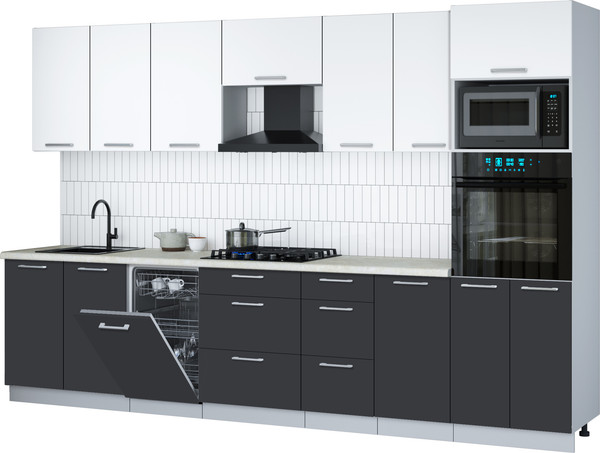 Изображение товара Кухонный гарнитур Интерлиния Мила Gloss 3.25-ПМ3 (пепел/белый/опал светлый)