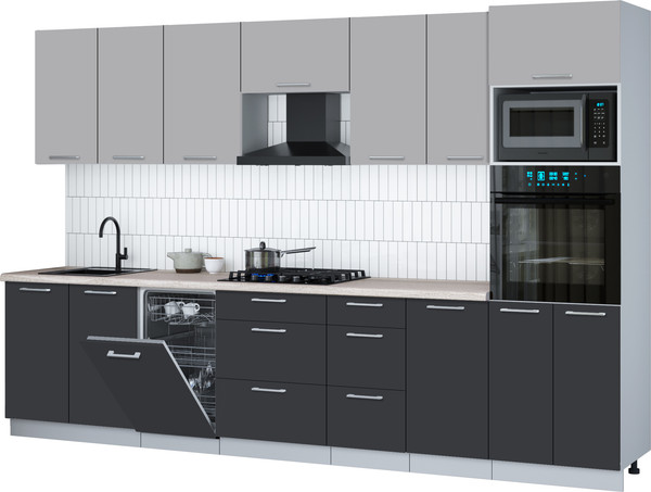 Изображение товара Кухонный гарнитур Интерлиния Мила Gloss 3.25-ПМ3 (пепел/грей/травертин серый)