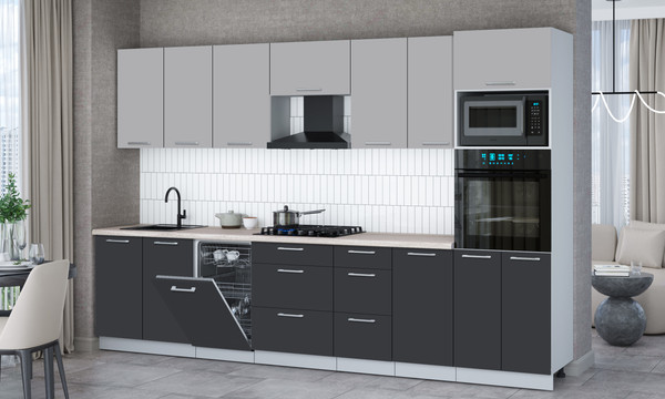 Изображение товара Кухонный гарнитур Интерлиния Мила Gloss 3.25-ПМ3 (пепел/грей/травертин серый)