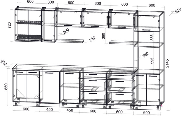 Изображение товара Кухонный гарнитур Интерлиния Мила Gloss 3.3-ПМ3 (красный глянец/красный глянец/кастилло темный)