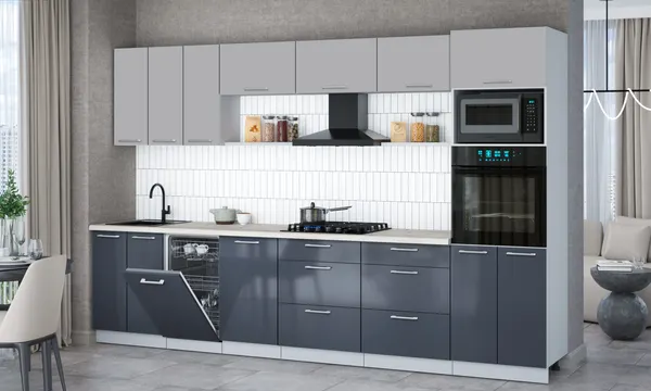Изображение товара Кухонный гарнитур Interline Мила Gloss 3.3-ПМ3 (асфальт глянец/грей/бискайская сосна)