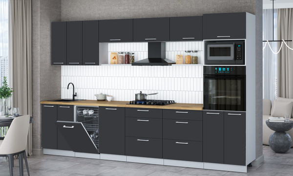 Изображение товара Кухонный гарнитур Interline Мила Gloss 3.3-ПМ3 (пепел/пепел/дуб бунратти)