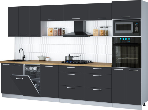 Изображение товара Кухонный гарнитур Interline Мила Gloss 3.3-ПМ3 (пепел/пепел/дуб бунратти)