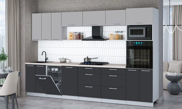 Изображение товара Кухонный гарнитур Interline Мила Gloss 3.3-ПМ3 (пепел/грей/травертин серый)
