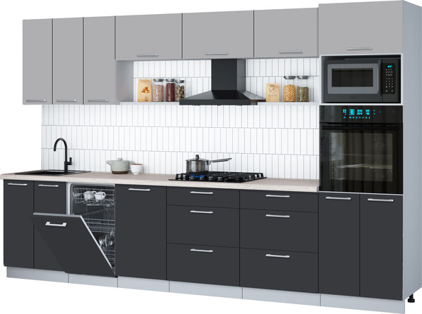 Изображение товара Кухонный гарнитур Interline Мила Gloss 3.3-ПМ3 (пепел/грей/травертин серый)