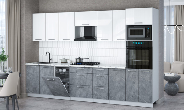 Изображение товара Кухонный гарнитур Интерлиния Мила Gloss 3.25-ПМ3 (керамика/белый глянец/белый гранит)