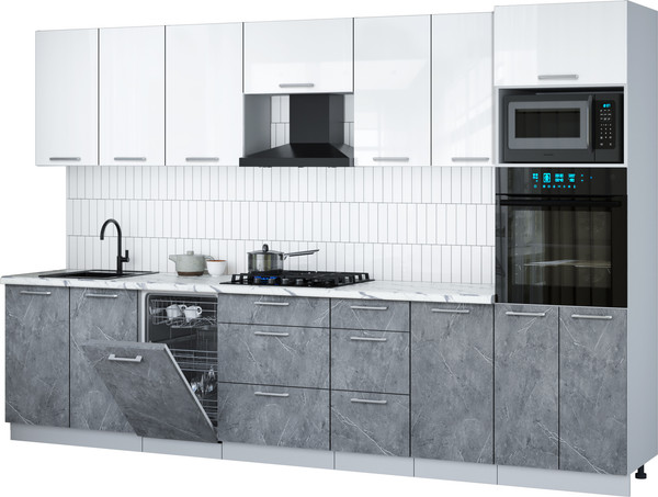 Изображение товара Кухонный гарнитур Интерлиния Мила Gloss 3.25-ПМ3 (керамика/белый глянец/белый гранит)