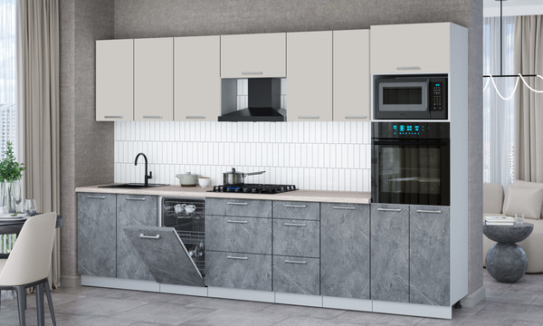 Изображение товара Кухонный гарнитур Интерлиния Мила Gloss 3.25-ПМ3 (керамика/кашемир/травертин серый)