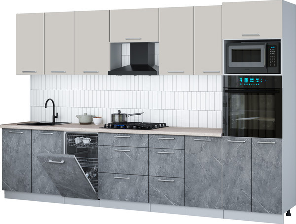 Изображение товара Кухонный гарнитур Интерлиния Мила Gloss 3.25-ПМ3 (керамика/кашемир/травертин серый)