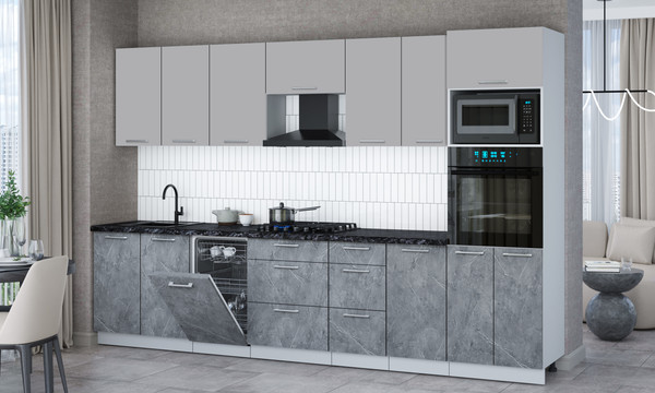 Изображение товара Кухонный гарнитур Интерлиния Мила Gloss 3.25-ПМ3 (керамика/грей/кастилло темный)