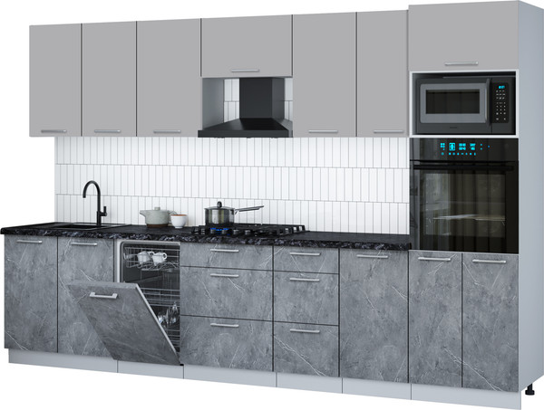 Изображение товара Кухонный гарнитур Интерлиния Мила Gloss 3.25-ПМ3 (керамика/грей/кастилло темный)