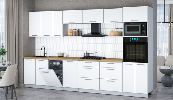 Изображение товара Кухонный гарнитур Интерлиния Мила Gloss 3.5-ПМ3 (белый/белый/дуб бунратти)