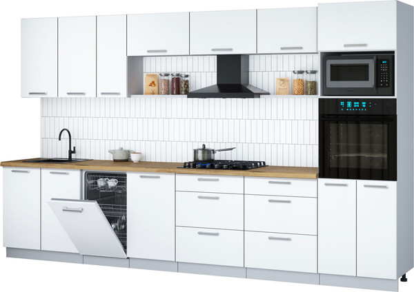 Изображение товара Кухонный гарнитур Интерлиния Мила Gloss 3.5-ПМ3 (белый/белый/дуб бунратти)