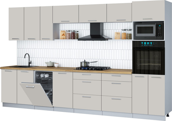 Изображение товара Кухонный гарнитур Интерлиния Мила Gloss 3.5-ПМ3 (кашемир/кашемир/дуб бунратти)