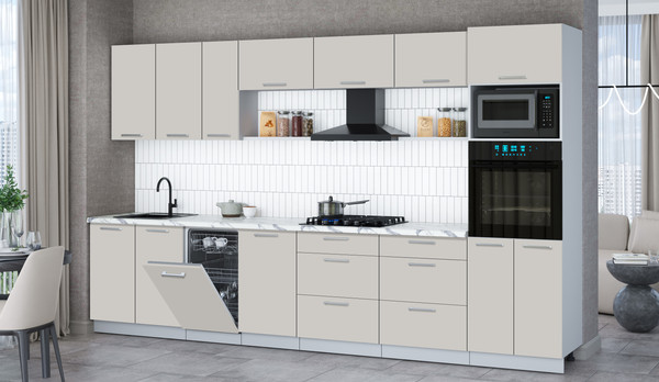 Изображение товара Кухонный гарнитур Интерлиния Мила Gloss 3.5-ПМ3 (кашемир/кашемир/белый гранит)