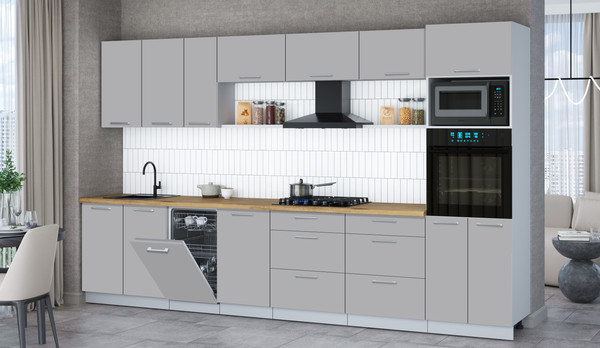 Изображение товара Кухонный гарнитур Интерлиния Мила Gloss 3.5-ПМ3 (грей/грей/дуб бунратти)