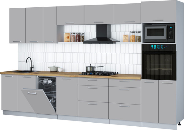Изображение товара Кухонный гарнитур Интерлиния Мила Gloss 3.5-ПМ3 (грей/грей/дуб бунратти)
