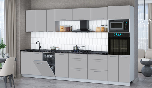 Изображение товара Кухонный гарнитур Интерлиния Мила Gloss 3.5-ПМ3 (грей/грей/кастилло темный)