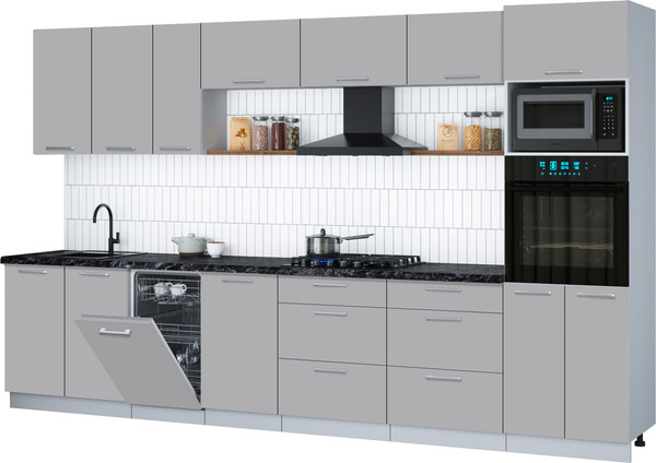 Изображение товара Кухонный гарнитур Интерлиния Мила Gloss 3.5-ПМ3 (грей/грей/кастилло темный)