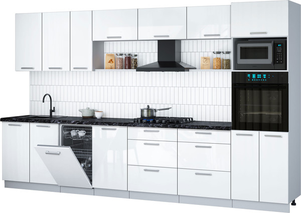 Изображение товара Кухонный гарнитур Интерлиния Мила Gloss 3.5-ПМ3 (белый глянец/белый глянец/кастилло темный)