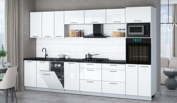 Изображение товара Кухонный гарнитур Интерлиния Мила Gloss 3.5-ПМ3 (белый глянец/белый глянец/кастилло темный)