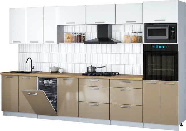 Изображение товара Кухонный гарнитур Интерлиния Мила Gloss 3.5-ПМ3 (капучино глянец/белый/дуб бунратти)